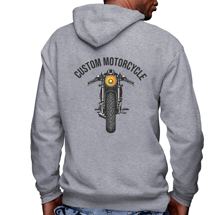 Blusa Moletom Custom Motorcycle Masculina com Capuz e Zíper - Mescla