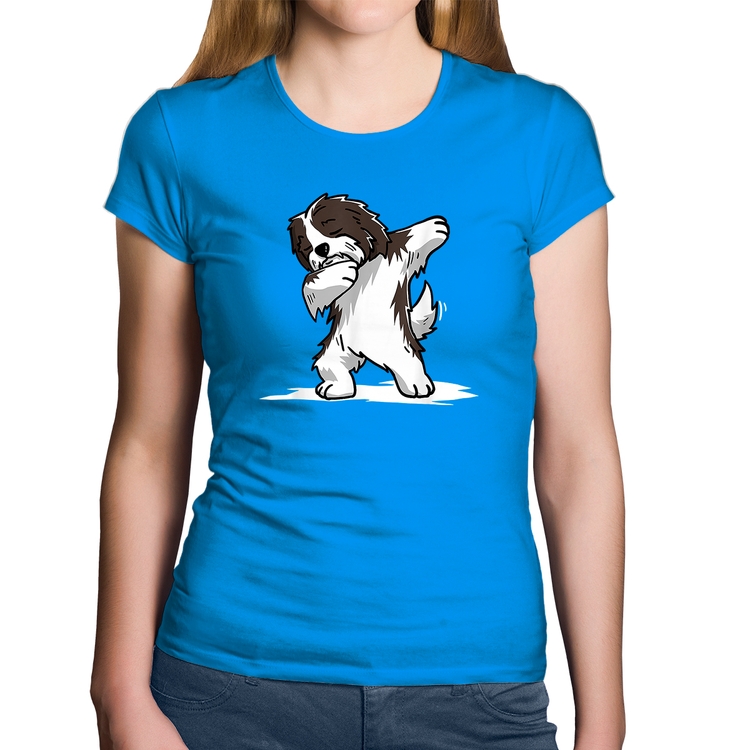 Baby Look Algodão Cute Dabbing Havanese Dog - Azul