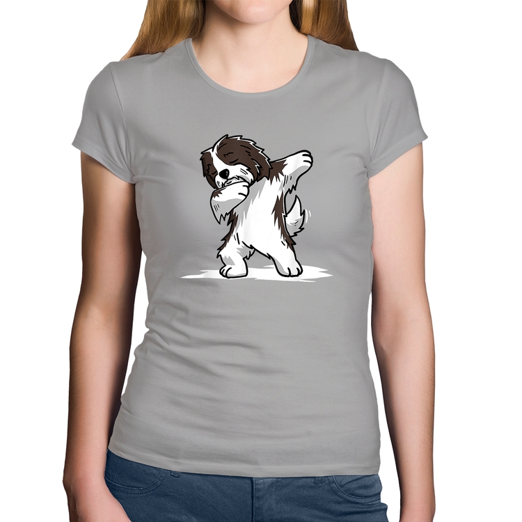 Baby Look Algodão Cute Dabbing Havanese Dog - Cinza