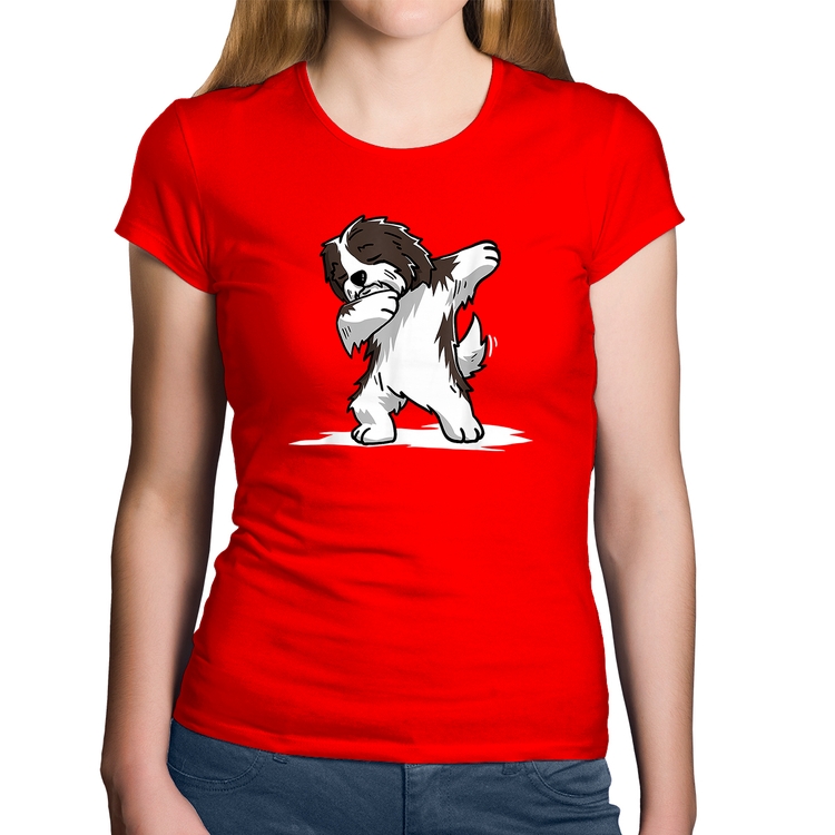 Baby Look Algodão Cute Dabbing Havanese Dog - Vermelha