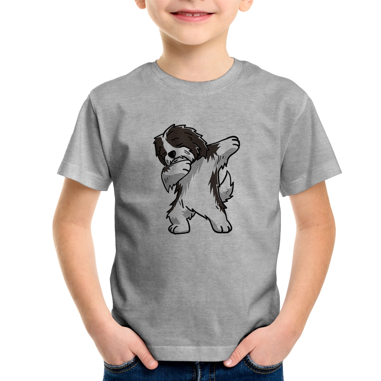 Camiseta Infantil Cute Dabbing Havanese Dog - Cinza