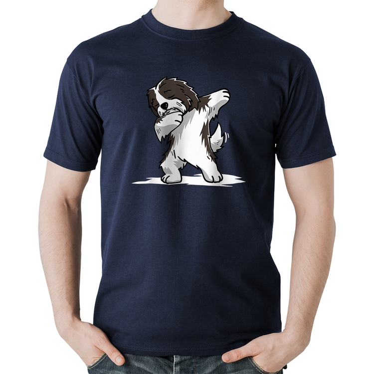 Camiseta Algodão Cute Dabbing Havanese Dog - Marinho