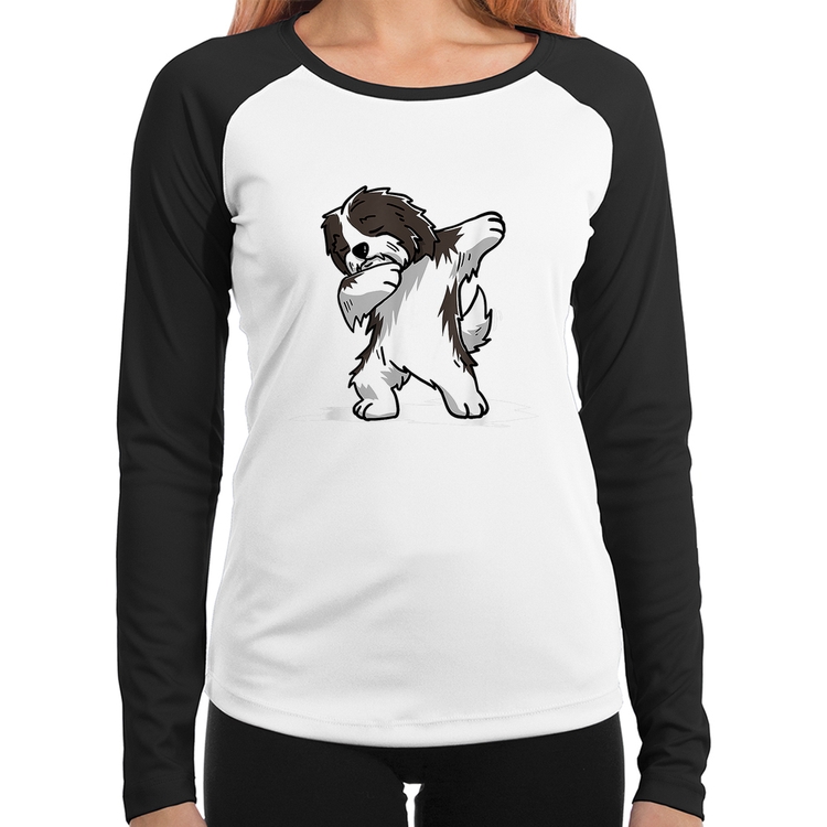 Baby Look Raglan Cute Dabbing Havanese Dog Manga Longa