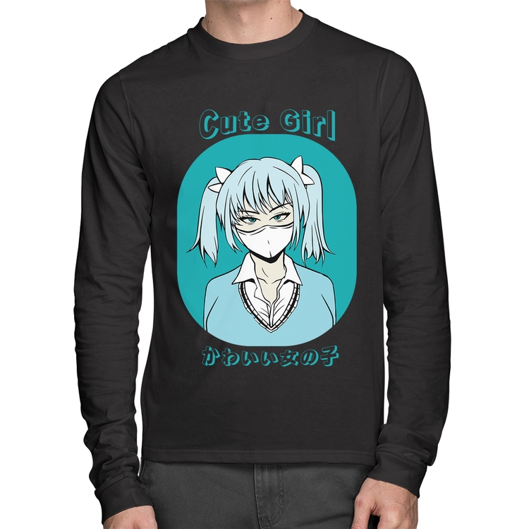 Camiseta Algodão Cute Girl Manga Longa