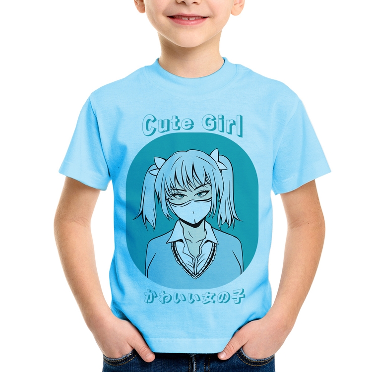 Camiseta Infantil Cute Girl - Azul Bebê
