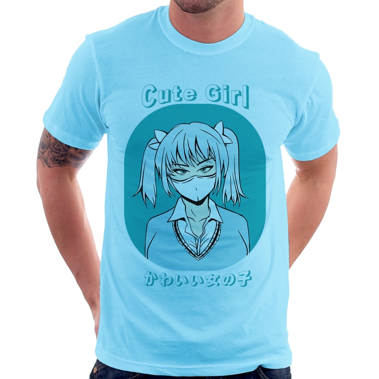 Camiseta Cute Girl - Azul Bebê