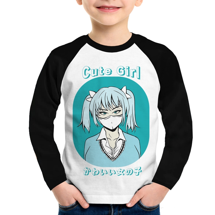 Camiseta Raglan Infantil Cute Girl Manga Longa
