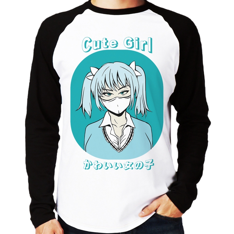 Camiseta Raglan Cute Girl Manga Longa