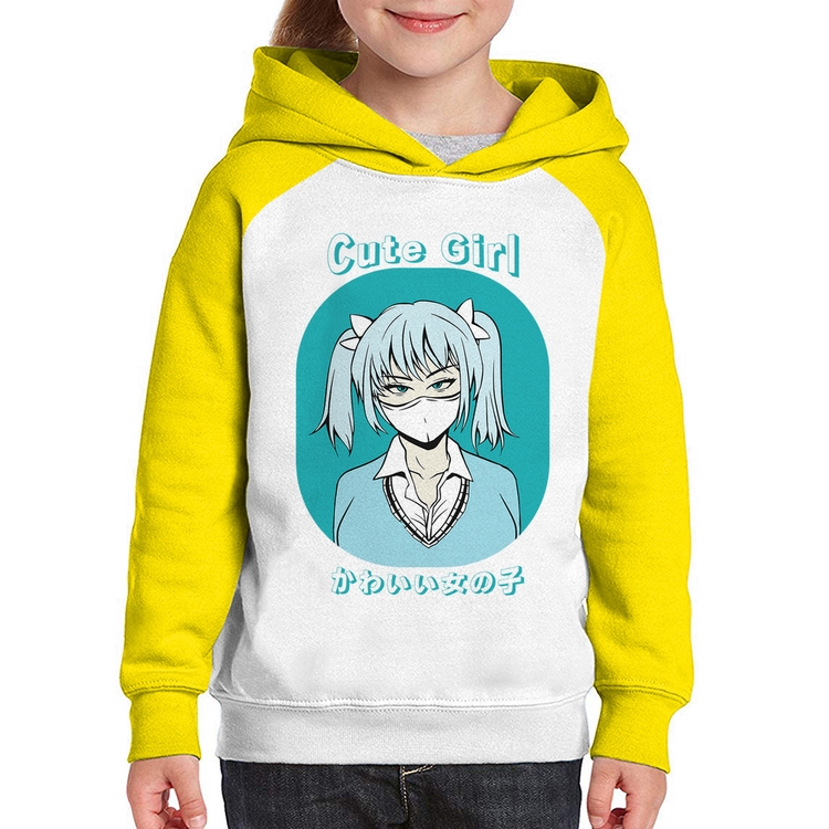Moletom Infantil Cute Girl - Branco/Amarelo