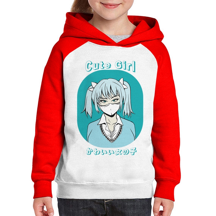 Moletom Infantil Cute Girl - Branco/Vermelho