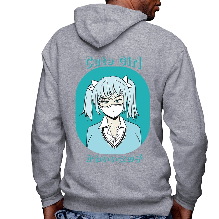 Blusa Moletom Cute Girl Masculina com Capuz e Zíper - Mescla