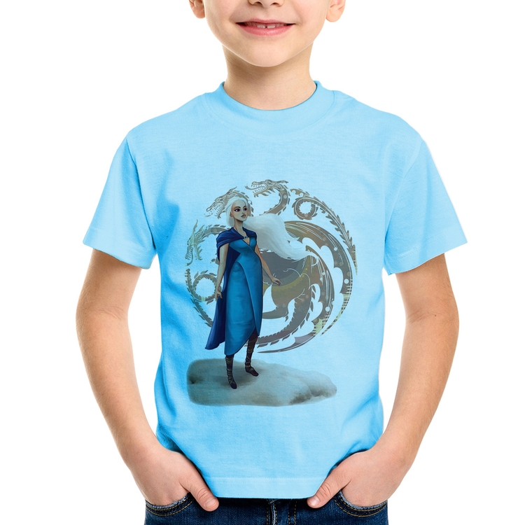 Camiseta Infantil Daenerys Targaryen Art - Azul Bebê