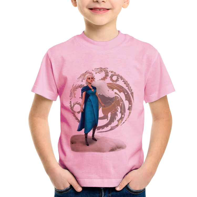 Camiseta Infantil Daenerys Targaryen Art - Rosa Bebê
