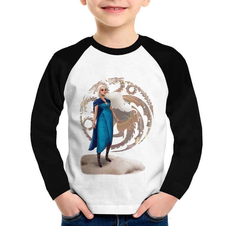 Camiseta Raglan Infantil Daenerys Targaryen Art Manga Longa