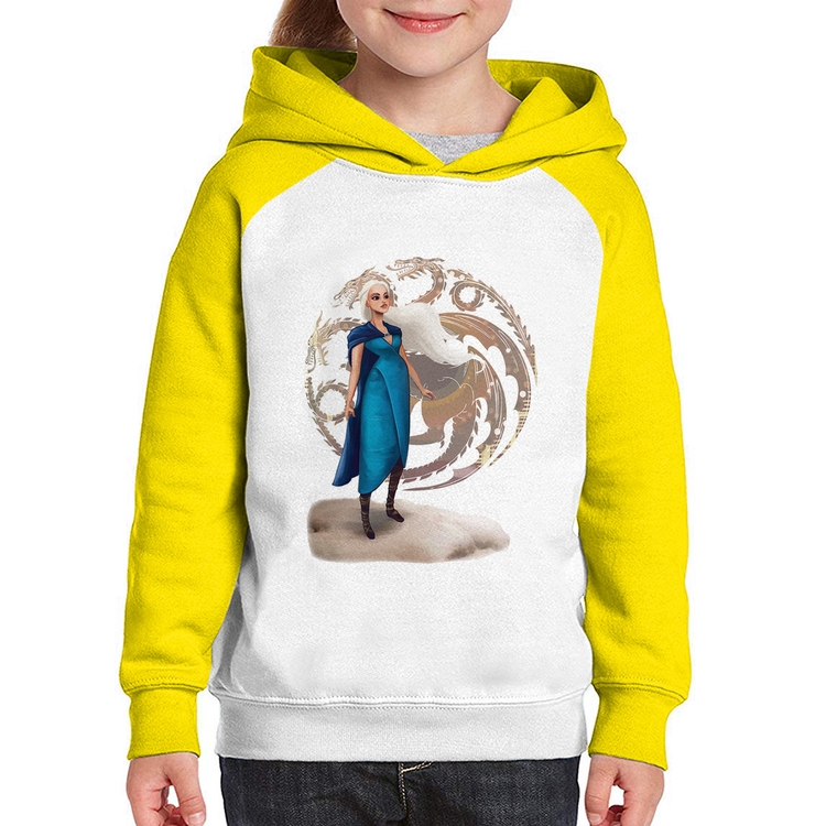 Moletom Infantil Daenerys Targaryen Art - Branco/Amarelo
