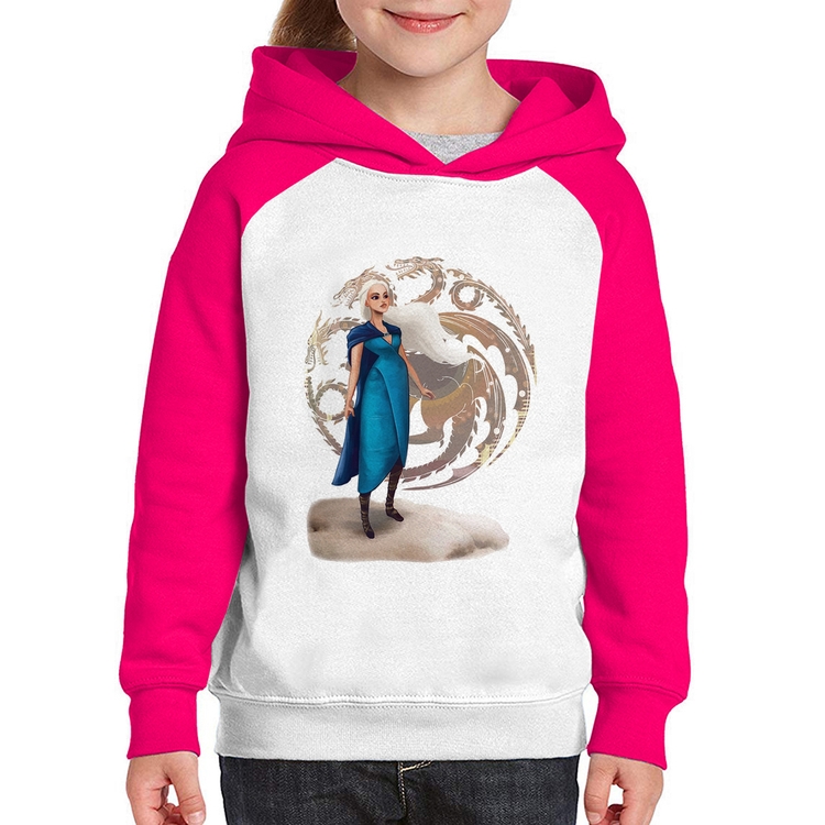 Moletom Infantil Daenerys Targaryen Art - Branco/Rosa