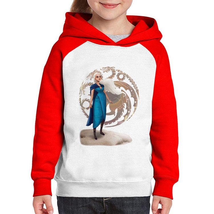 Moletom Infantil Daenerys Targaryen Art - Branco/Vermelho