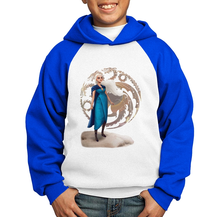 Moletom Infantil Daenerys Targaryen Art - Branco/Azul