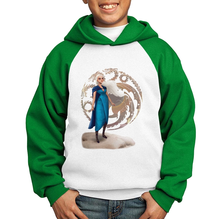 Moletom Infantil Daenerys Targaryen Art - Branco/Verde