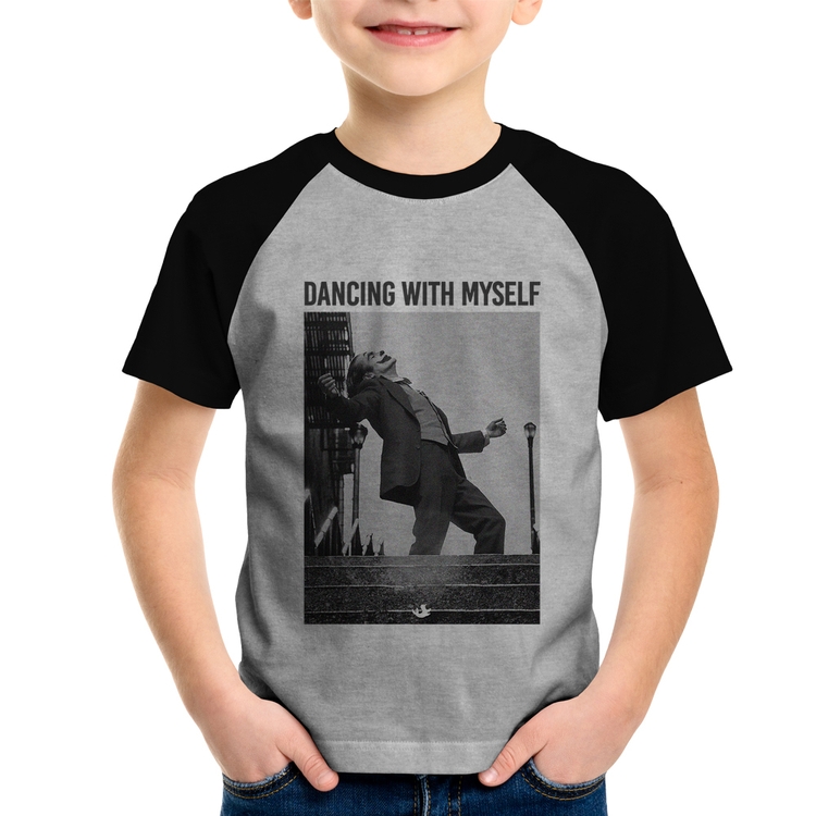 Camiseta Raglan Infantil Dancing with myself - Cinza/Preto