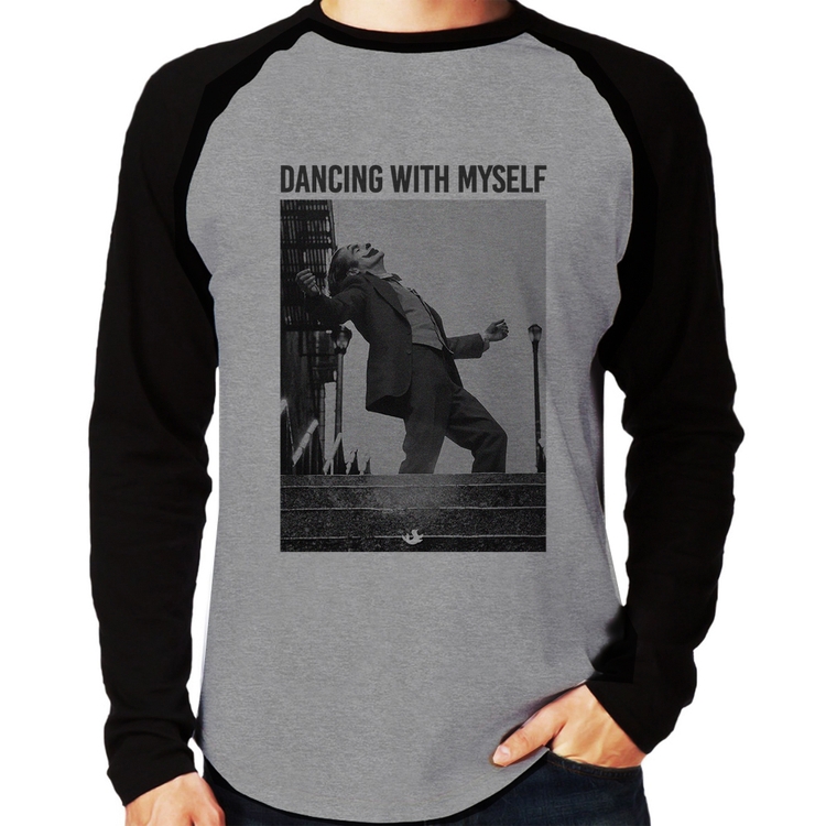 Camiseta Raglan Dancing with myself Manga Longa - Cinza/Preto