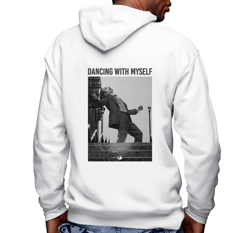Blusa Moletom Dancing with myself Masculina com Capuz e Zíper - Branca