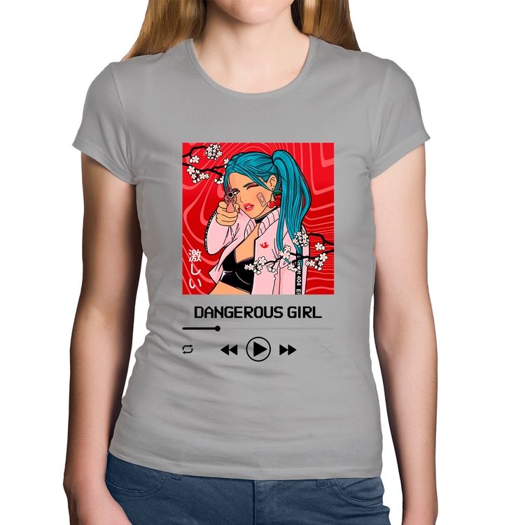 Baby Look Algodão Dangerous Girl - Cinza