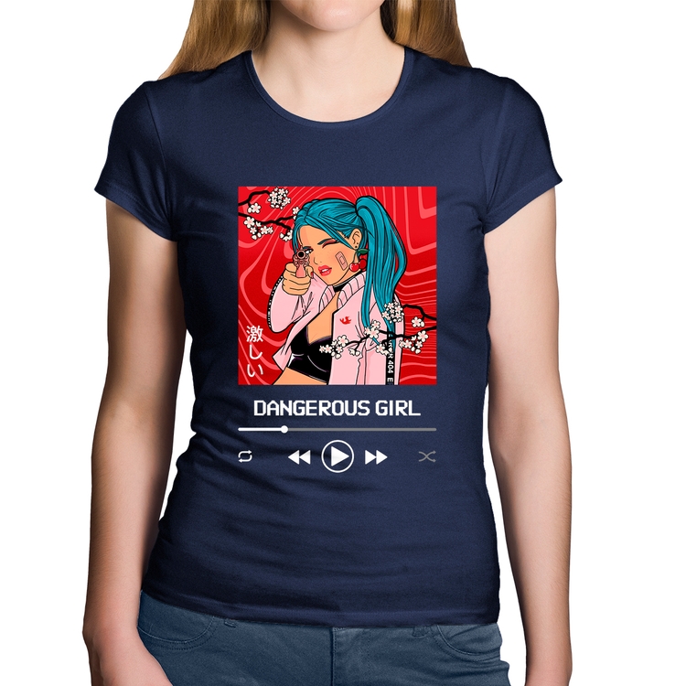 Baby Look Algodão Dangerous Girl - Marinho