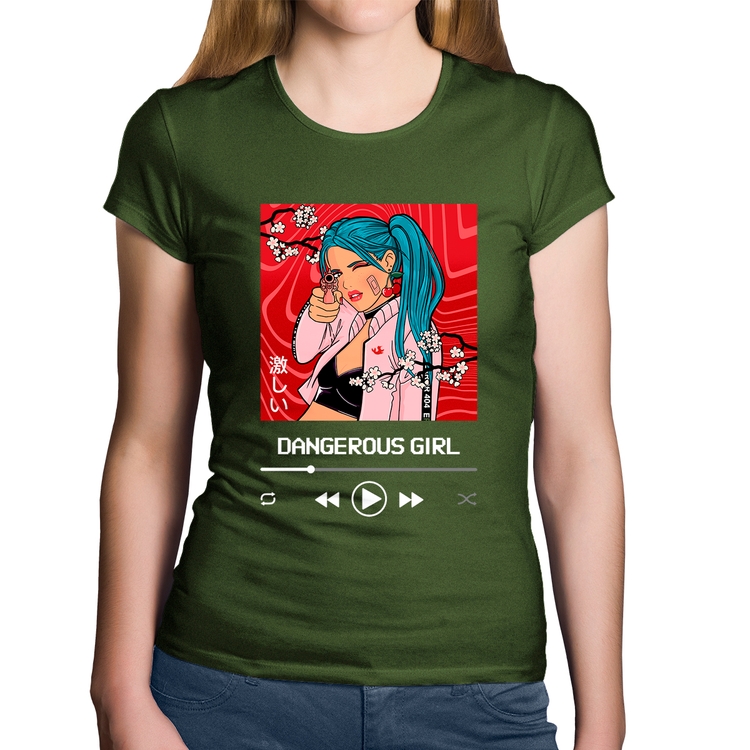 Baby Look Algodão Dangerous Girl - Musgo