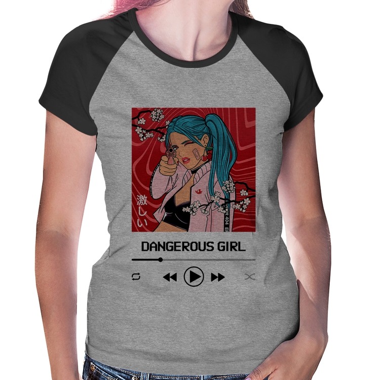 Baby Look Raglan Dangerous Girl - Cinza/Preto