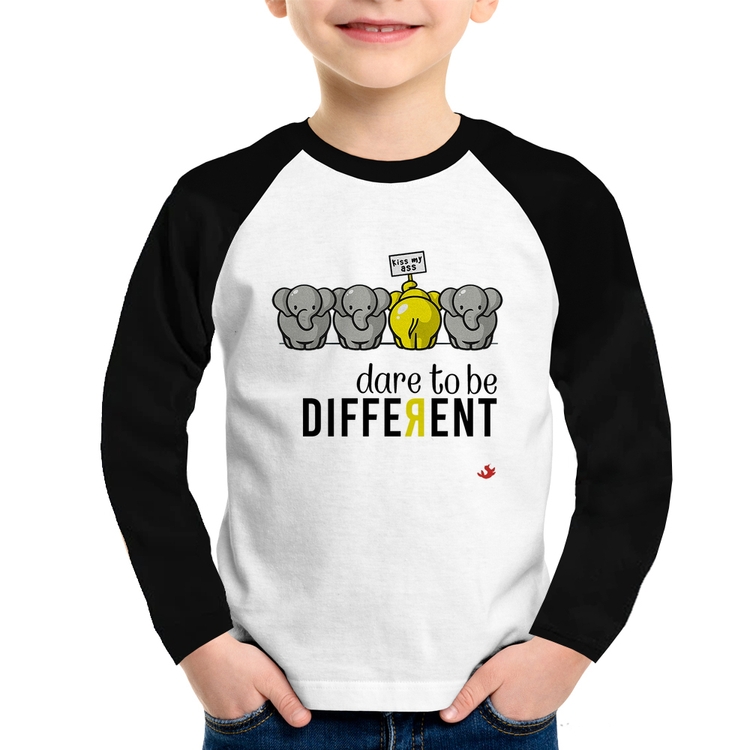 Camiseta Raglan Infantil Dare to be different Manga Longa
