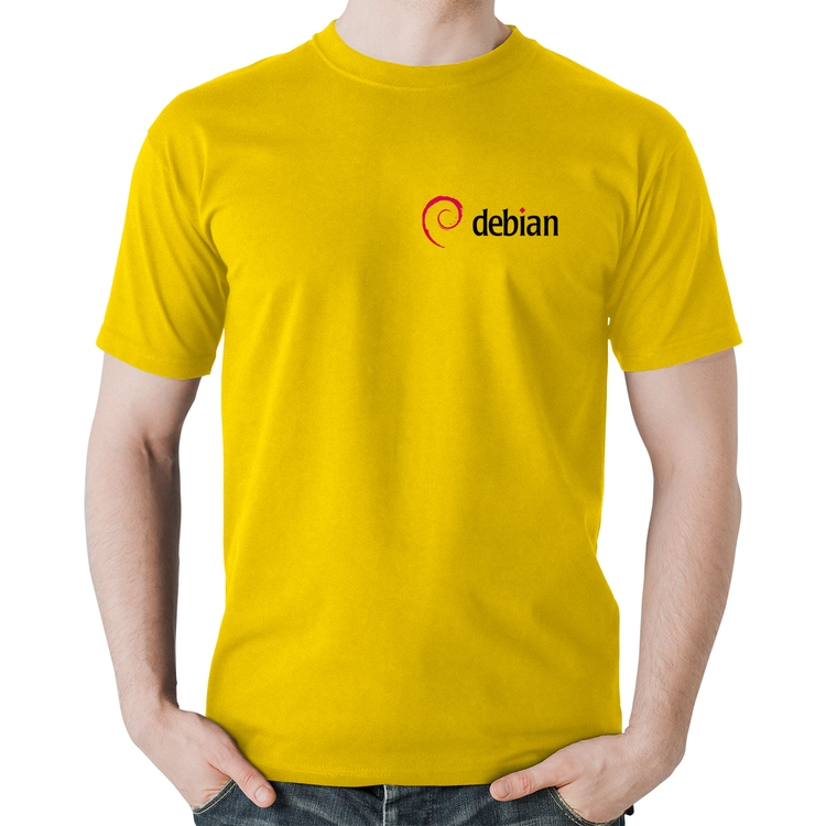 Camiseta Algodão Debian Linux - Amarela