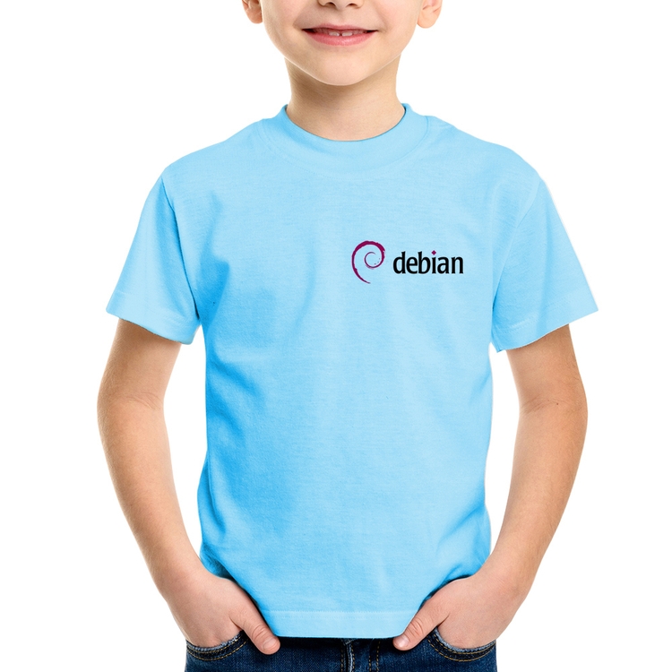 Camiseta Infantil Debian Linux - Azul Bebê