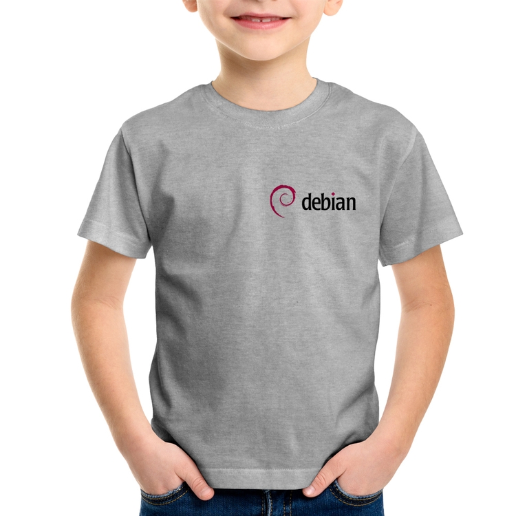 Camiseta Infantil Debian Linux - Cinza