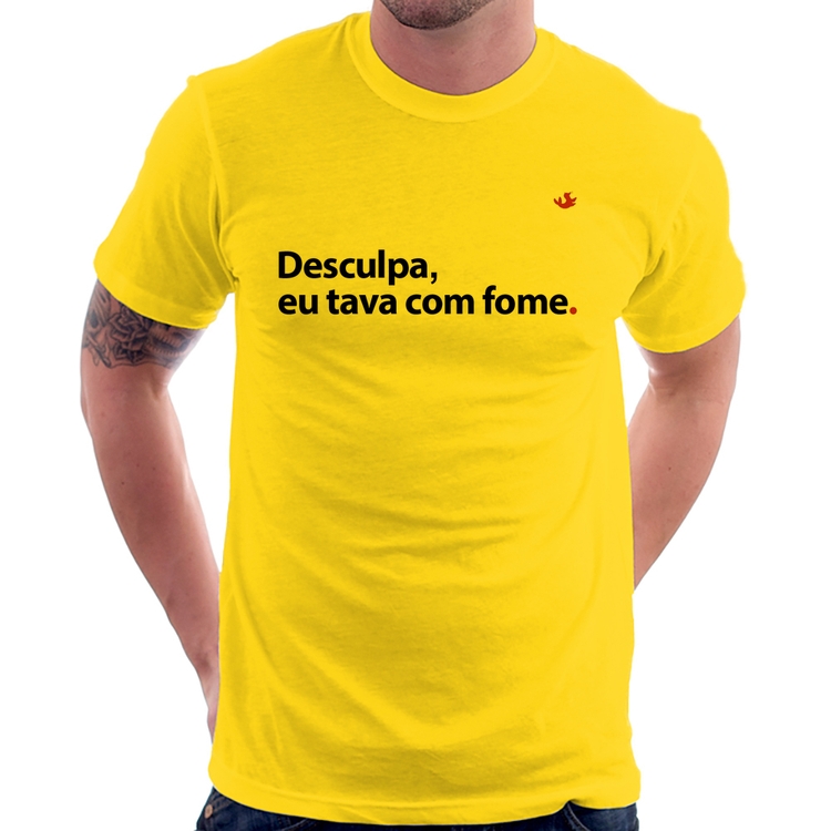 Camiseta Desculpa, eu tava com fome - Amarela