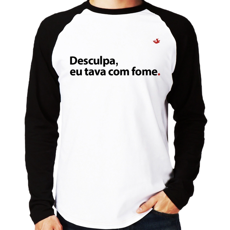 Camiseta Raglan Desculpa, eu tava com fome Manga Longa