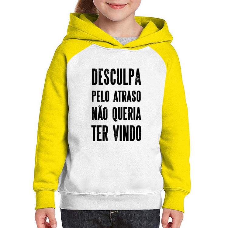 Moletom Infantil Desculpa pelo atraso não queria ter vindo - Branco/Amarelo