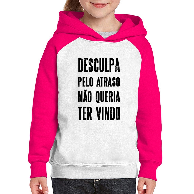 Moletom Infantil Desculpa pelo atraso não queria ter vindo - Branco/Rosa