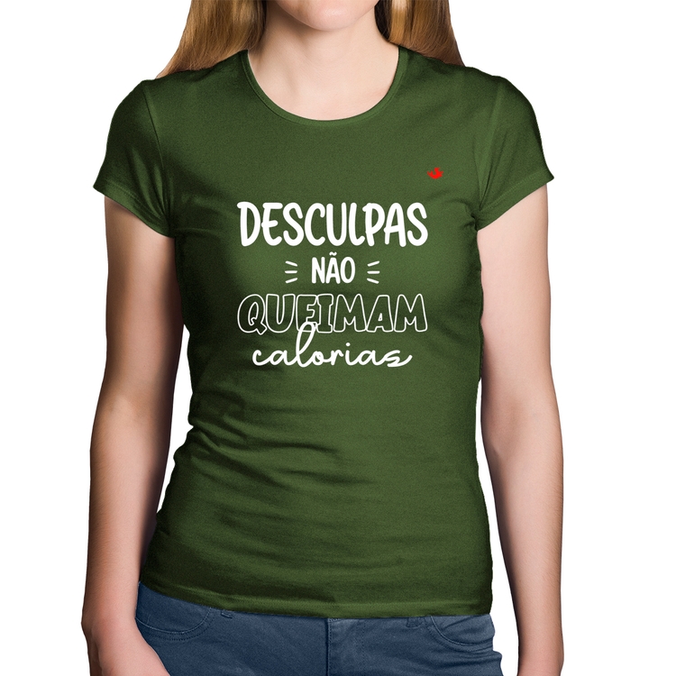 Baby Look Algodão Desculpas não queimam calorias - Musgo