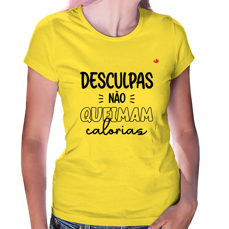 Baby Look Desculpas não queimam calorias - Amarela