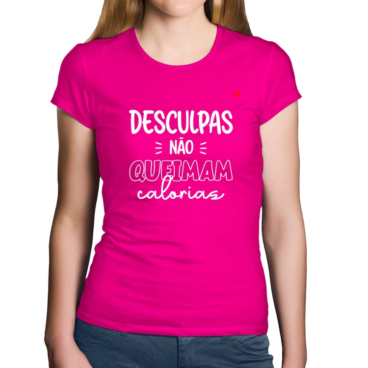 Baby Look Algodão Desculpas não queimam calorias - Rosa