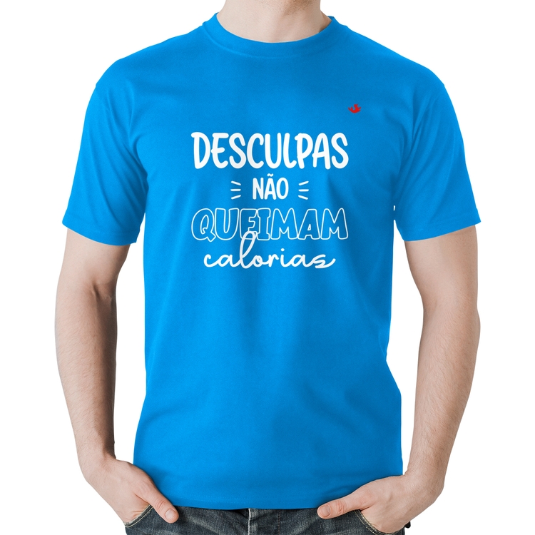 Camiseta Algodão Desculpas não queimam calorias - Azul