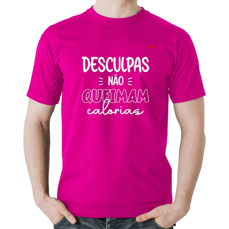 Camiseta Algodão Desculpas não queimam calorias - Rosa