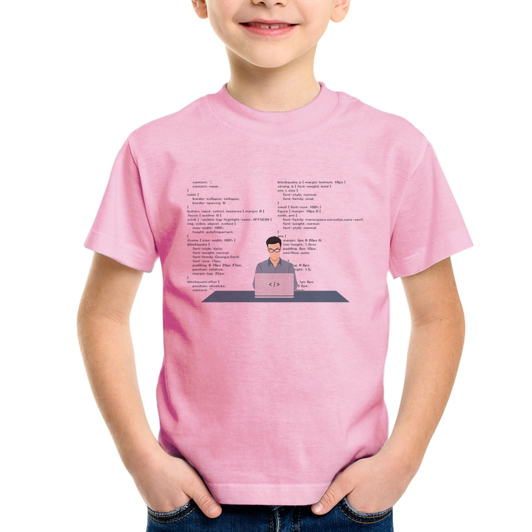 Camiseta Infantil Desenvolvedor Front-end CSS - Rosa Bebê