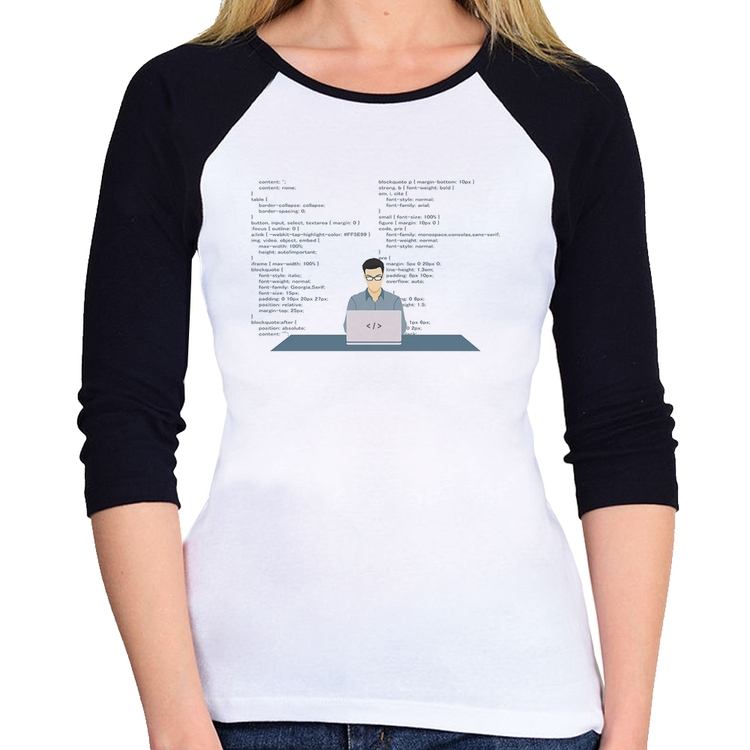 Baby Look Raglan Desenvolvedor Front-end CSS Manga 3/4