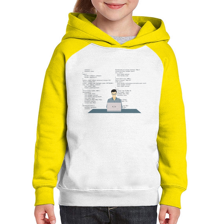 Moletom Infantil Desenvolvedor Front-end CSS - Branco/Amarelo