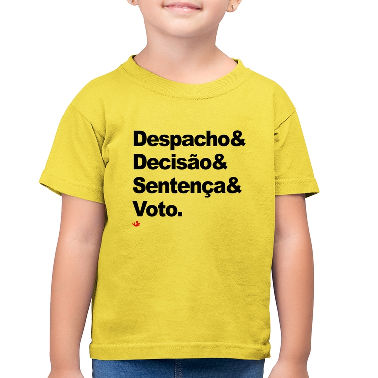 Camiseta Algodão Infantil Despacho & Decisão & Sentença & Voto - Amarelo Canário