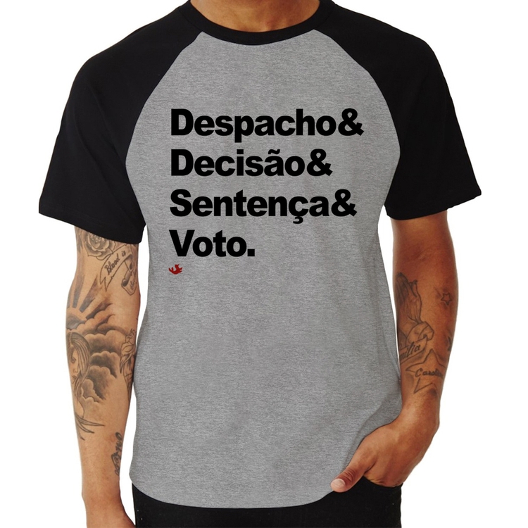 Camiseta Raglan Despacho & Decisão & Sentença & Voto - Cinza/Preto