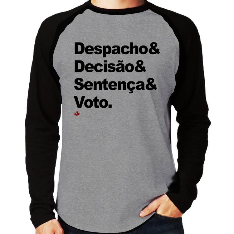 Camiseta Raglan Despacho & Decisão & Sentença & Voto Manga Longa - Cinza/Preto