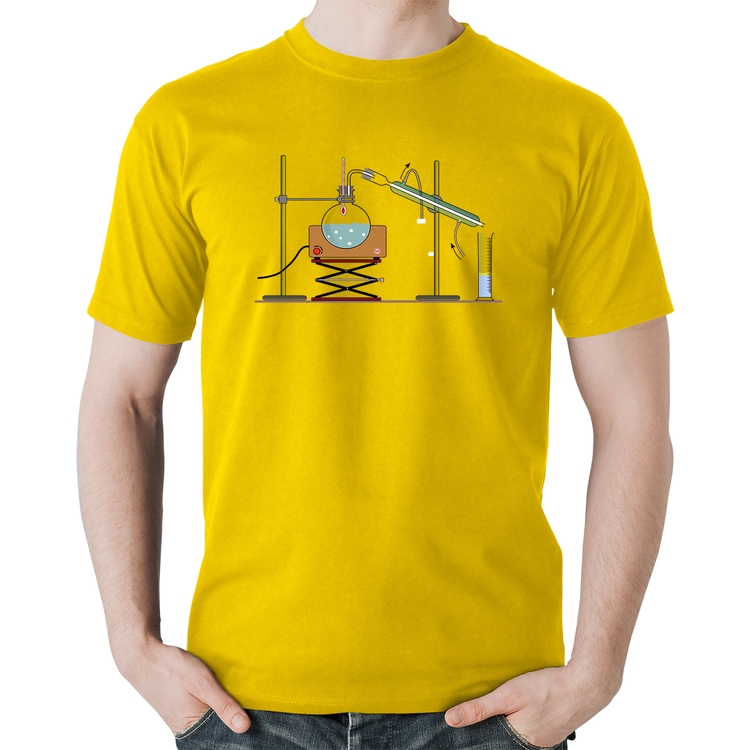 Camiseta Algodão Destilação Química - Amarela